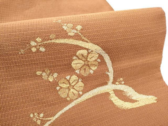 平和屋着物●八寸名古屋帯　すくい織　枝花文　金糸　正絹　逸品　CABE8612hy