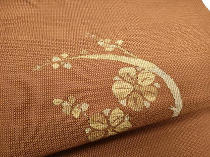 平和屋着物●八寸名古屋帯　すくい織　枝花文　金糸　正絹　逸品　CABE8612hy