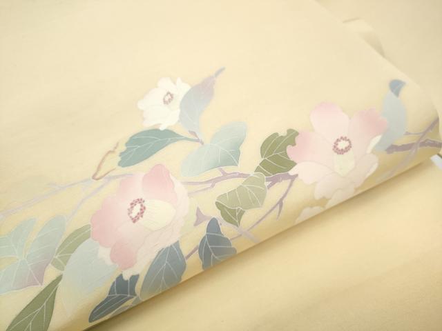 平和屋着物●九寸名古屋帯　紬地　友禅　枝花文　正絹　逸品　CABE8619hy