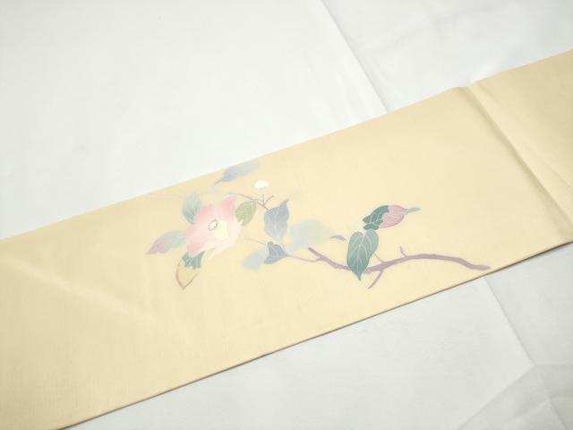 平和屋着物●九寸名古屋帯　紬地　友禅　枝花文　正絹　逸品　CABE8619hy