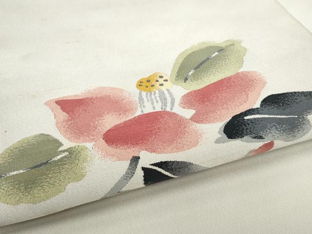 平和屋着物●爪掻き本綴れ　八寸名古屋帯　作家物　枝花文　銀糸　正絹　逸品　CABE8622hy 平和屋着物○爪掻き本綴れ 八寸名古屋帯 作家物 枝花