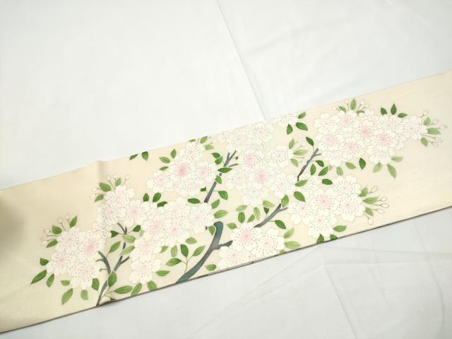 平和屋着物●九寸名古屋帯　枝桜文　金通し地　正絹　逸品　CABE8624hy