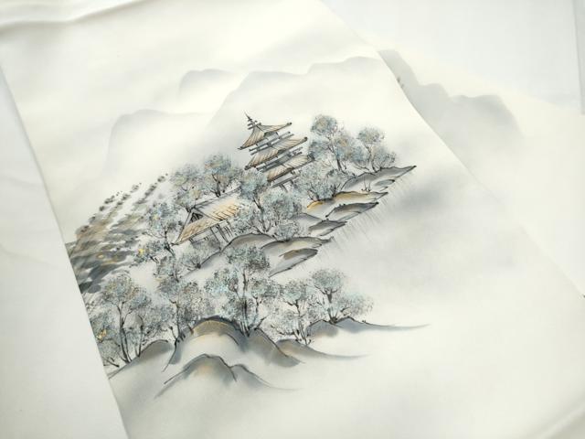 平和屋着物●内山晴祥　塩瀬　九寸名古屋帯　手描き　風景文　金彩　正絹　逸品　CABE8625hy