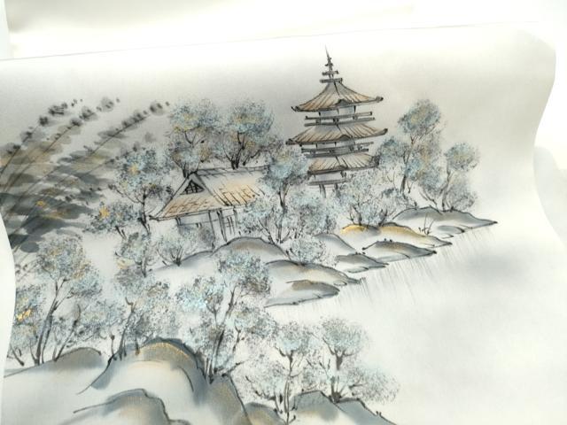 平和屋着物●内山晴祥　塩瀬　九寸名古屋帯　手描き　風景文　金彩　正絹　逸品　CABE8625hy