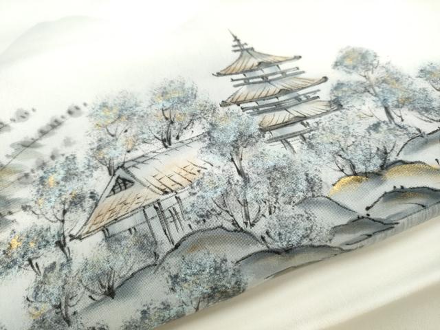 平和屋着物●内山晴祥　塩瀬　九寸名古屋帯　手描き　風景文　金彩　正絹　逸品　CABE8625hy