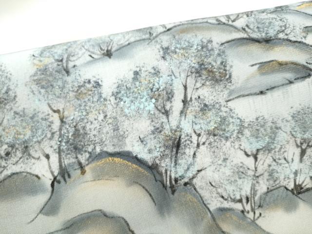 平和屋着物●内山晴祥　塩瀬　九寸名古屋帯　手描き　風景文　金彩　正絹　逸品　CABE8625hy