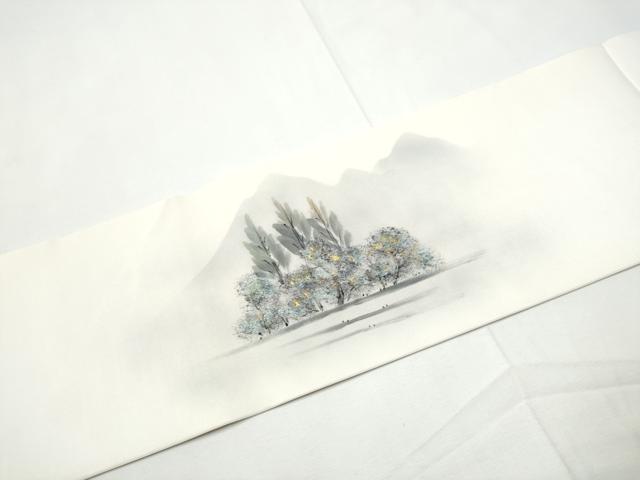 平和屋着物●内山晴祥　塩瀬　九寸名古屋帯　手描き　風景文　金彩　正絹　逸品　CABE8625hy