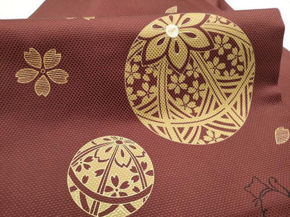 平和屋着物●九寸名古屋帯　駒刺繍　猫　舞桜毬文　金彩　正絹　逸品　CABE8627hy