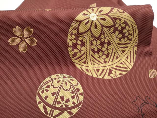 平和屋着物●九寸名古屋帯　駒刺繍　猫　舞桜毬文　金彩　正絹　逸品　CABE8627hy