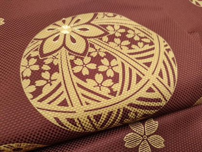 平和屋着物●九寸名古屋帯　駒刺繍　猫　舞桜毬文　金彩　正絹　逸品　CABE8627hy