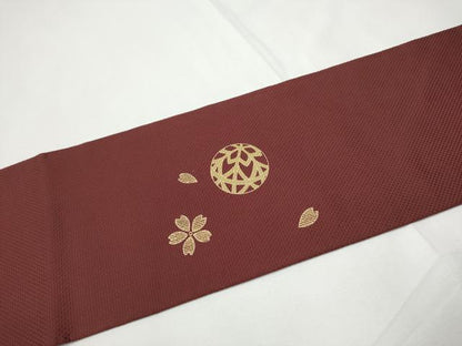 平和屋着物●九寸名古屋帯　駒刺繍　猫　舞桜毬文　金彩　正絹　逸品　CABE8627hy