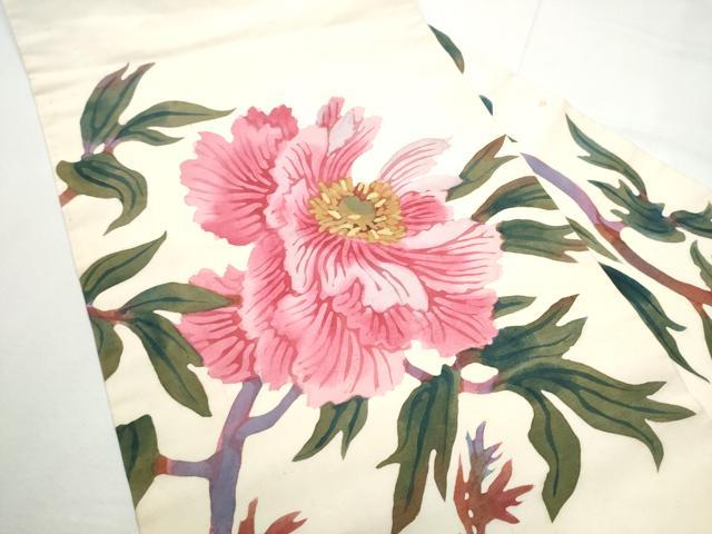 平和屋着物●染織家　小合友之助　塩瀬　九寸名古屋帯　ろうけつ染　枝花文　金彩　正絹　逸品　CABE8636hy