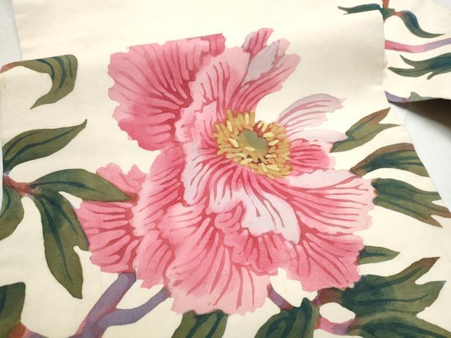 平和屋着物●染織家　小合友之助　塩瀬　九寸名古屋帯　ろうけつ染　枝花文　金彩　正絹　逸品　CABE8636hy
