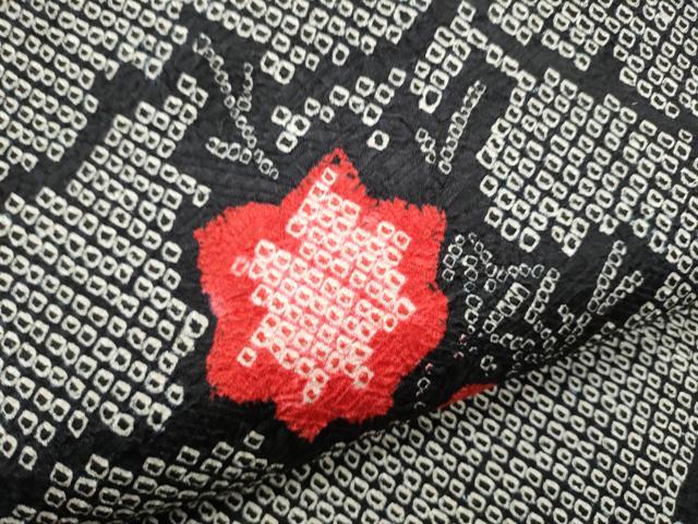 平和屋着物●名門　藤娘きぬたや・総絞り　九寸名古屋帯　枝花文　黒地　正絹　逸品　CABE8646hy