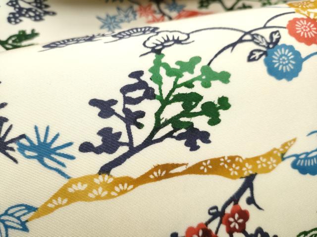 平和屋着物●塩瀬　九寸名古屋帯　型染め　風景文　金糸　正絹　逸品　CABE8649hy