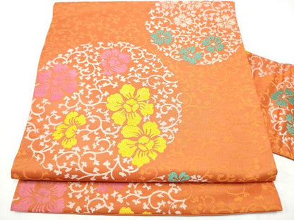 平和屋着物●九寸名古屋帯　唐織　花唐草丸文　正絹　逸品　CABE8652hy