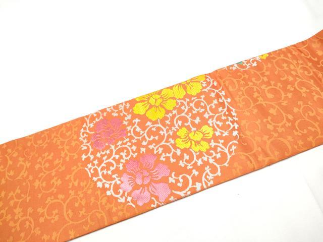 平和屋着物●九寸名古屋帯　唐織　花唐草丸文　正絹　逸品　CABE8652hy