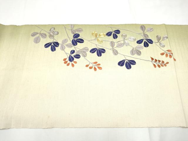 平和屋着物●アンティーク　大正ロマン　八寸名古屋帯　総刺繍　駒刺繍　枝垂れ萩文　金銀糸　正絹　逸品　CABE8656hy