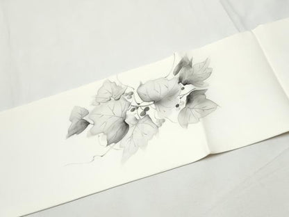 平和屋着物●塩瀬　九寸名古屋帯　作家物　手描き　葡萄蔦の葉文　正絹　逸品　CABE8657hy