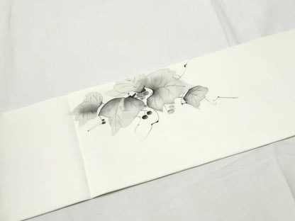 平和屋着物●塩瀬　九寸名古屋帯　作家物　手描き　葡萄蔦の葉文　正絹　逸品　CABE8657hy