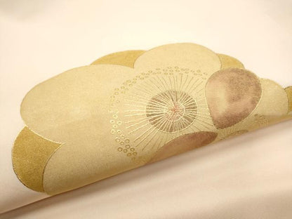 平和屋着物●塩瀬　九寸名古屋帯　舞梅文　金彩　正絹　逸品　CABE8660hy