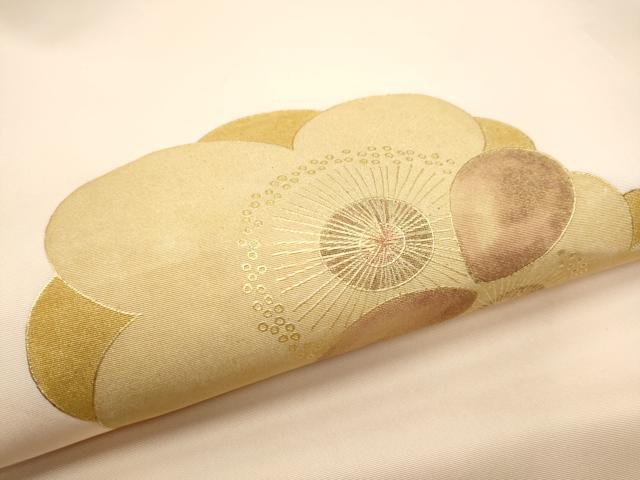 平和屋着物●塩瀬　九寸名古屋帯　舞梅文　金彩　正絹　逸品　CABE8660hy