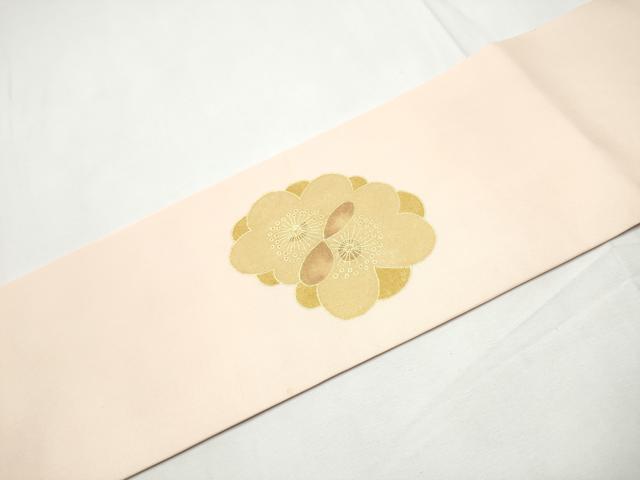 平和屋着物●塩瀬　九寸名古屋帯　舞梅文　金彩　正絹　逸品　CABE8660hy