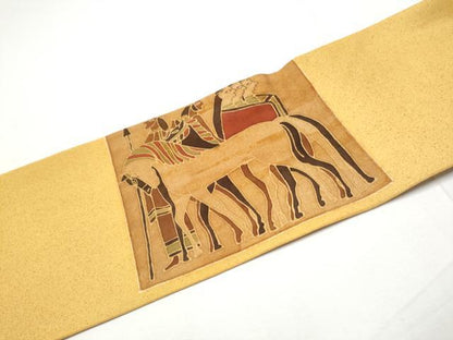 平和屋着物●塩瀬　九寸名古屋帯　ろうけつ染　エジプト壁画文様　正絹　逸品　CABE8662hy