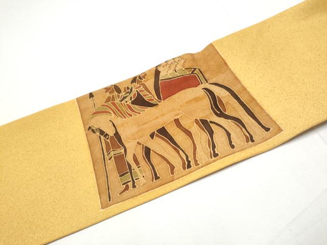 平和屋着物●塩瀬　九寸名古屋帯　ろうけつ染　エジプト壁画文様　正絹　逸品　CABE8662hy