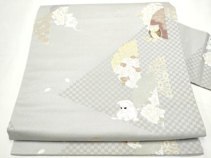 平和屋着物●九寸名古屋帯　猫　犬　みみずく　雪輪花文　金糸　ほていや扱い　正絹　逸品　CABE8664hy