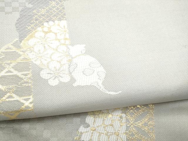 平和屋着物●九寸名古屋帯　猫　犬　みみずく　雪輪花文　金糸　ほていや扱い　正絹　逸品　CABE8664hy