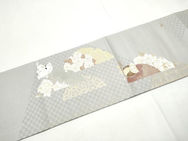 平和屋着物●九寸名古屋帯　猫　犬　みみずく　雪輪花文　金糸　ほていや扱い　正絹　逸品　CABE8664hy