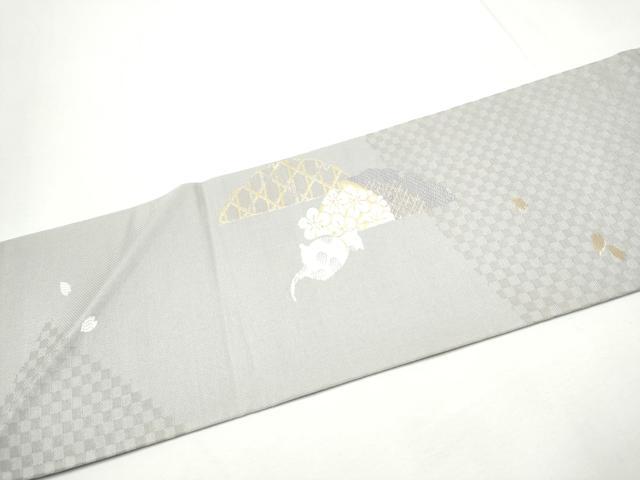 平和屋着物●九寸名古屋帯　猫　犬　みみずく　雪輪花文　金糸　ほていや扱い　正絹　逸品　CABE8664hy