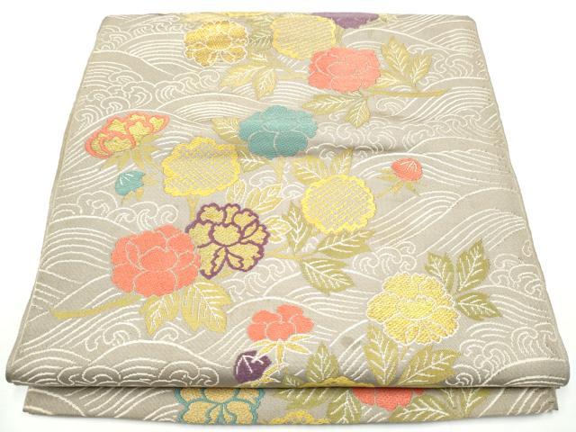 平和屋着物●六通柄　本袋帯　唐織　流水花文　金糸　正絹　逸品　CABE8681hy