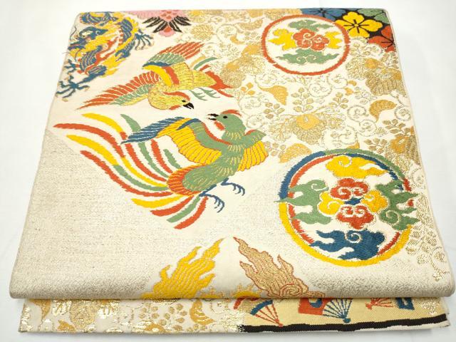 平和屋着物●六通柄　本袋帯　唐織　花鳥丸文　金糸　正絹　逸品　CABE8693hy