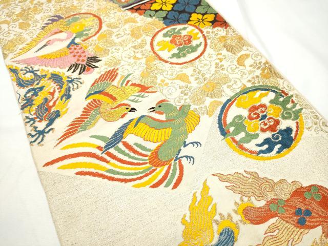 平和屋着物●六通柄　本袋帯　唐織　花鳥丸文　金糸　正絹　逸品　CABE8693hy