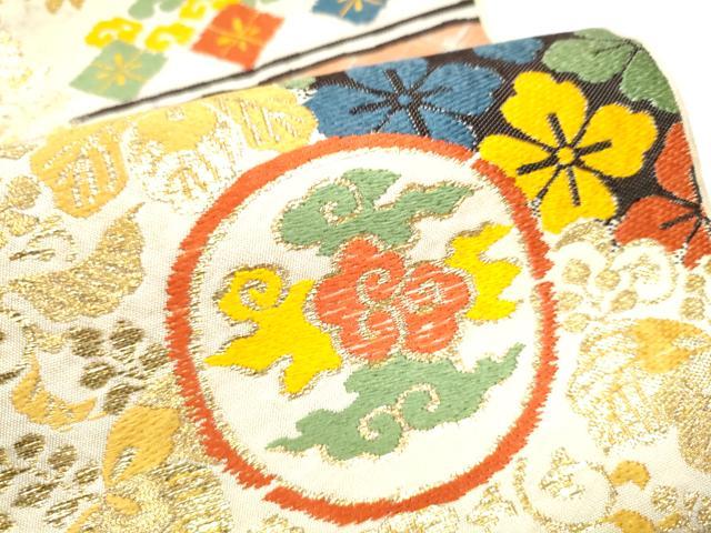 平和屋着物●六通柄　本袋帯　唐織　花鳥丸文　金糸　正絹　逸品　CABE8693hy