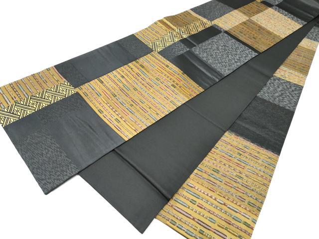 平和屋着物●全通柄袋帯　横笛文　黒地　金通し地　正絹　逸品　CABE8694hy