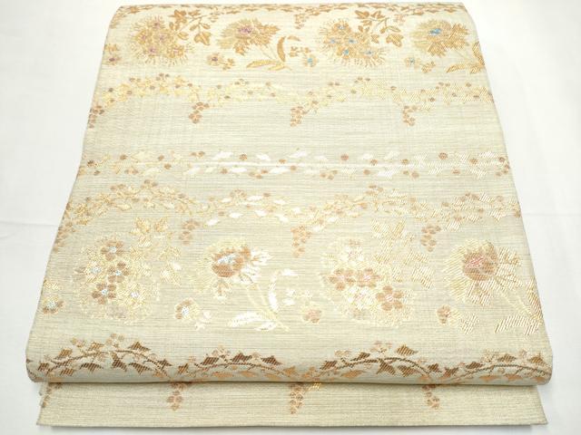 平和屋着物▽六通柄袋帯　スリーシーズン　春夏秋　枝花文　金糸　正絹　逸品　CABE8702hy