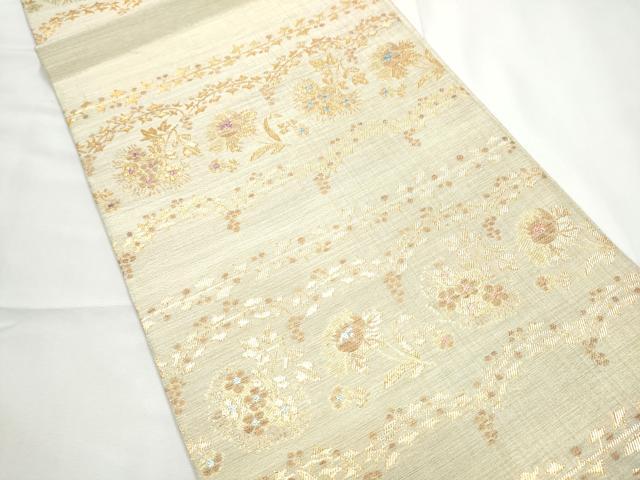 平和屋着物▽六通柄袋帯　スリーシーズン　春夏秋　枝花文　金糸　正絹　逸品　CABE8702hy