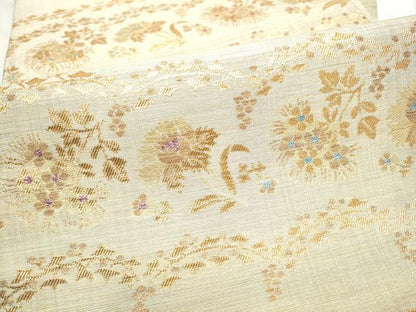 平和屋着物▽六通柄袋帯　スリーシーズン　春夏秋　枝花文　金糸　正絹　逸品　CABE8702hy