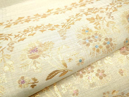 平和屋着物▽六通柄袋帯　スリーシーズン　春夏秋　枝花文　金糸　正絹　逸品　CABE8702hy