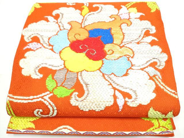 平和屋着物●龍村平蔵製　六通柄　本袋帯　絲入二重菱大牡丹　金銀糸　正絹　逸品　CABE8704hy