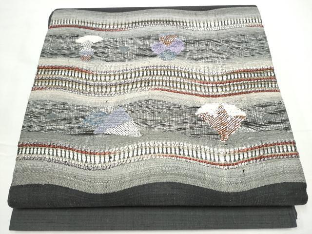 平和屋着物●太鼓柄袋帯　紬地　霞文　金銀糸　やまと誂製　正絹　逸品　CABE8711hy