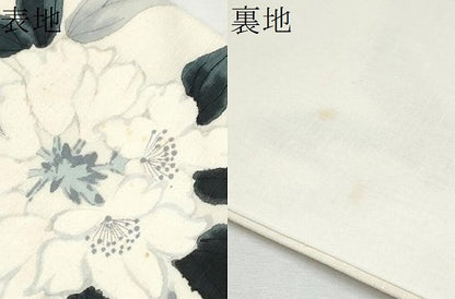 平和屋着物●太鼓柄袋帯　手描き　紬地　休み鳥枝花文　正絹　逸品　CABE8712hy