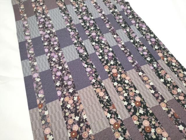 平和屋着物●両面　六通柄袋帯　モール織　横段舞花びら　金銀糸　正絹　逸品　CABE8717hy
