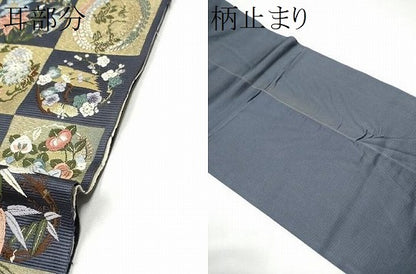 平和屋着物●西陣の老舗　1782年創業　山下織物　六通柄袋帯　唐織　市松取四季花の丸　金糸　正絹　逸品　CABE8721hy