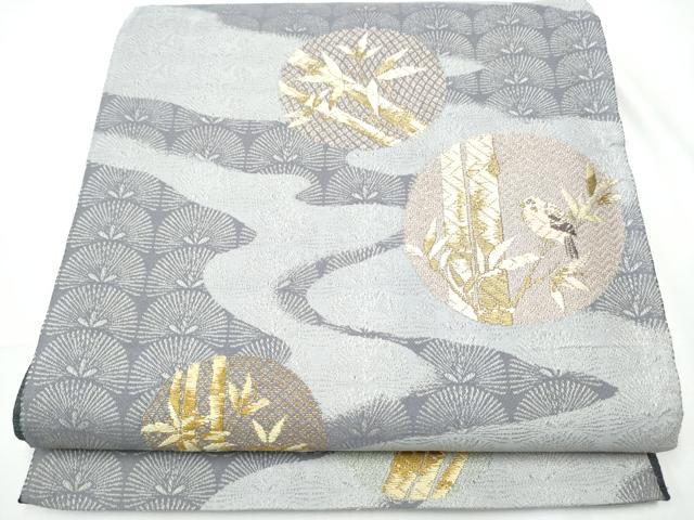 平和屋着物●六通柄袋帯　唐織　休み鳥枝葉文　金糸　正絹　逸品　CABE8734hy