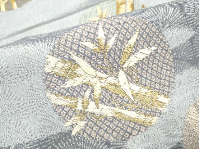 平和屋着物●六通柄袋帯　唐織　休み鳥枝葉文　金糸　正絹　逸品　CABE8734hy
