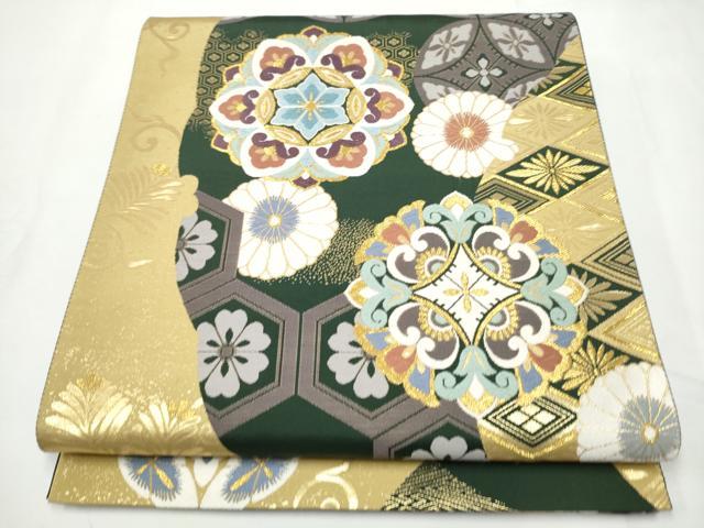 平和屋着物●六通柄袋帯　大雪輪取華文　金糸　正絹　逸品　CABE8757hy